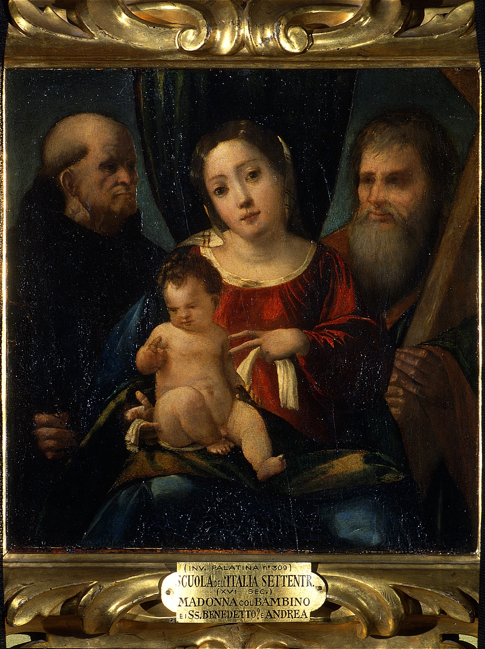 Madonna con Bambino con San Benedetto e Sant'Andrea (dipinto) - ambito ferrarese (sec. XVI)