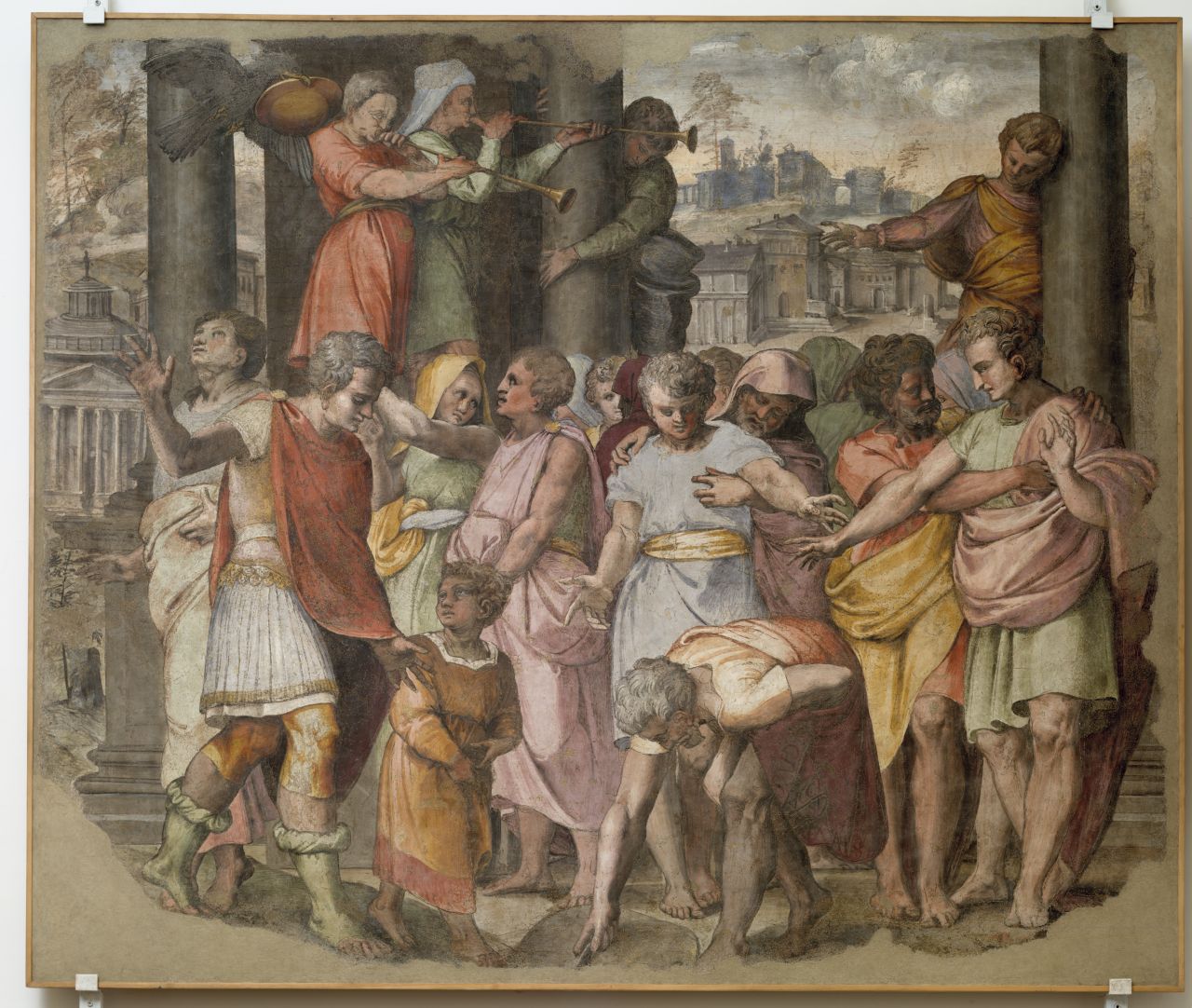 Tarquinio il Superbo fonda il tempio di Giove sul Campidoglio (dipinto, frammento) di Bonaccorsi Pietro detto Perin del Vaga (sec. XVI)