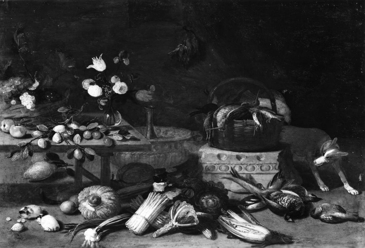 natura morta con fiori, frutta e cacciagione (dipinto) di Kessel Jan van (sec. XVII)