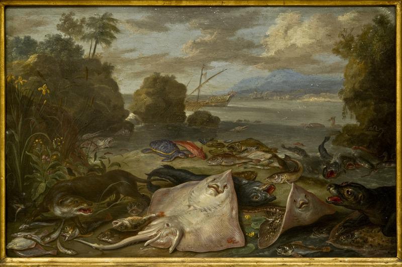 marina con pesci (dipinto) di Kessel Jan van (sec. XVII)