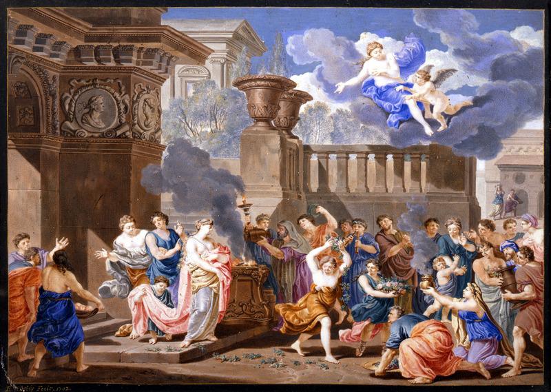 scena con sacrificio a Venere (miniatura, elemento di serie) di Orley Richard van II (sec. XVIII)