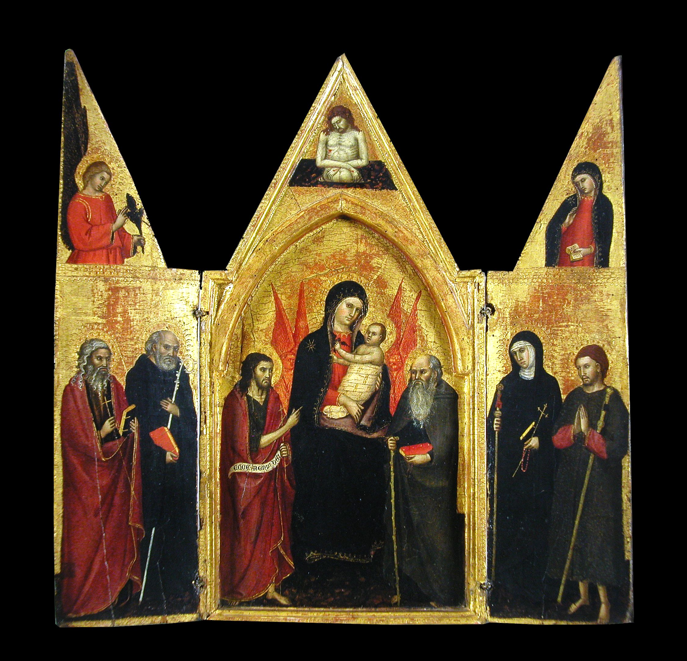 Madonna con Bambino e santi, Madonna con Bambino tra santi, con scena dell'Annunciazione e Cristo deposto (trittico, opera isolata) di Taddeo di Bartolo (fine/ inizio secc. XIV/ XV)