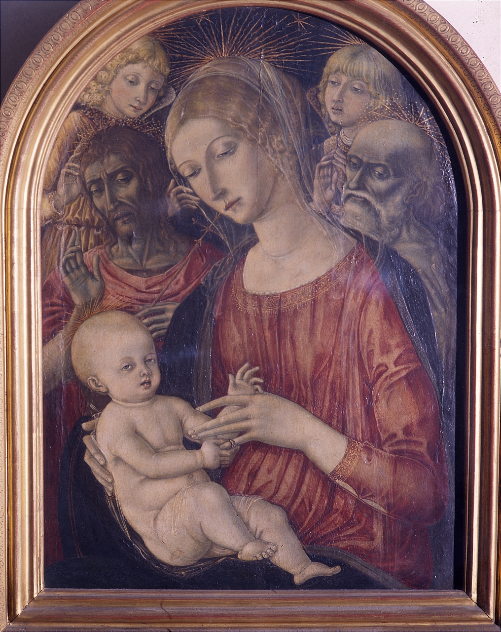 Madonna con Bambino, San Giovanni Battista, San Girolamo, angeli (dipinto) di Matteo di Giovanni (sec. XV)