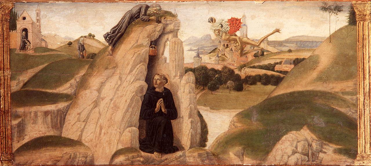 San Benedetto nella spelonca nutrito dal monaco Romano (scomparto di predella) di Landi Neroccio di Bartolomeo, Francesco di Giorgio Martini (sec. XV)