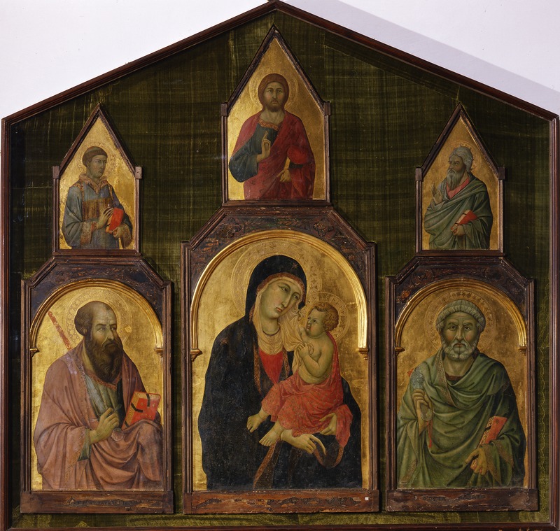 Trittico di San Pietro in Villore, Madonna con Bambino, Santi, Cristo benedicente (dipinto) di Ugolino di Nerio (sec. XIV)