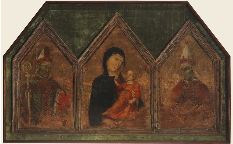 Madonna con Bambino, San Gregorio,San Donato (trittico) di Lippo di Benivieni (sec. XIV)