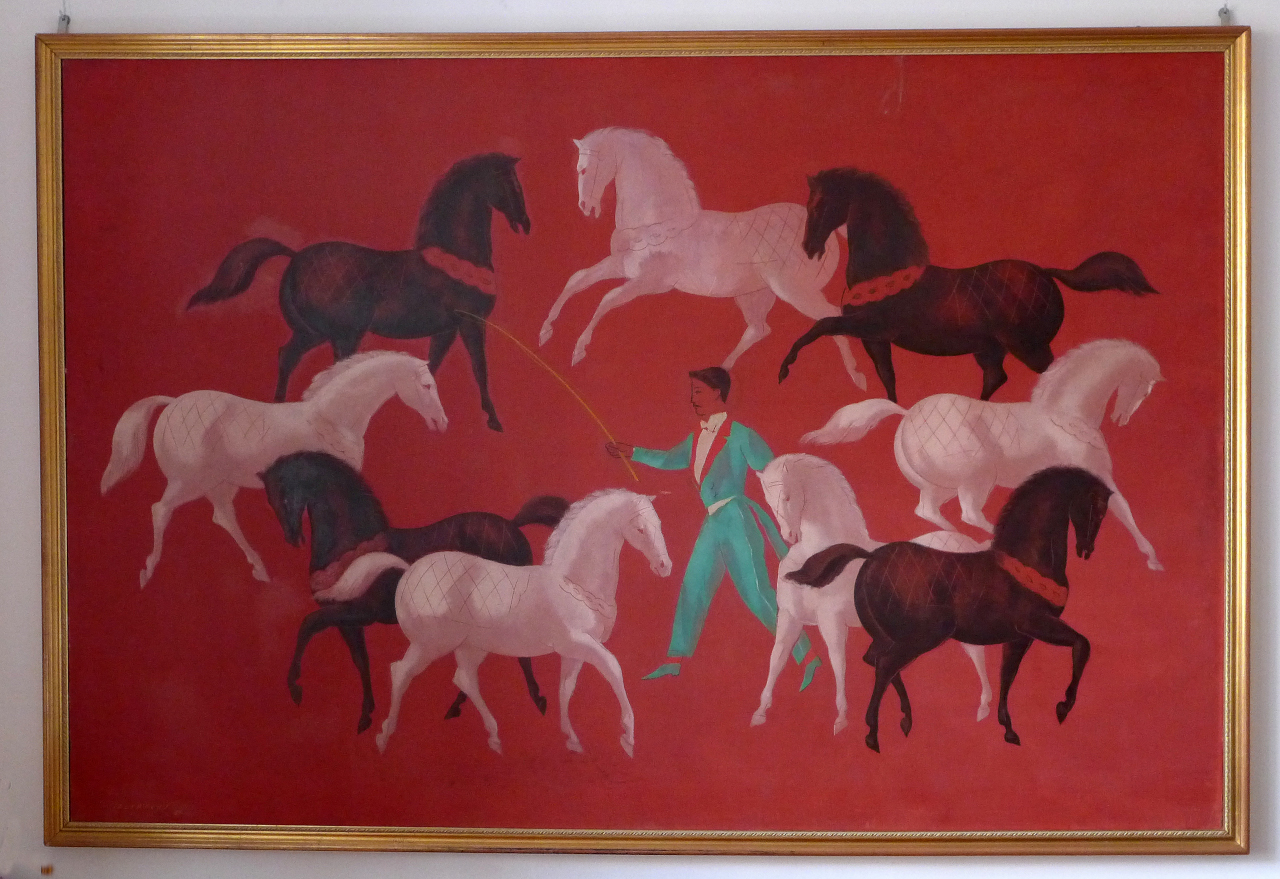 Spettacolo con animali ammaestrati (dipinto) di Salvadori, Aldo (XX secolo)