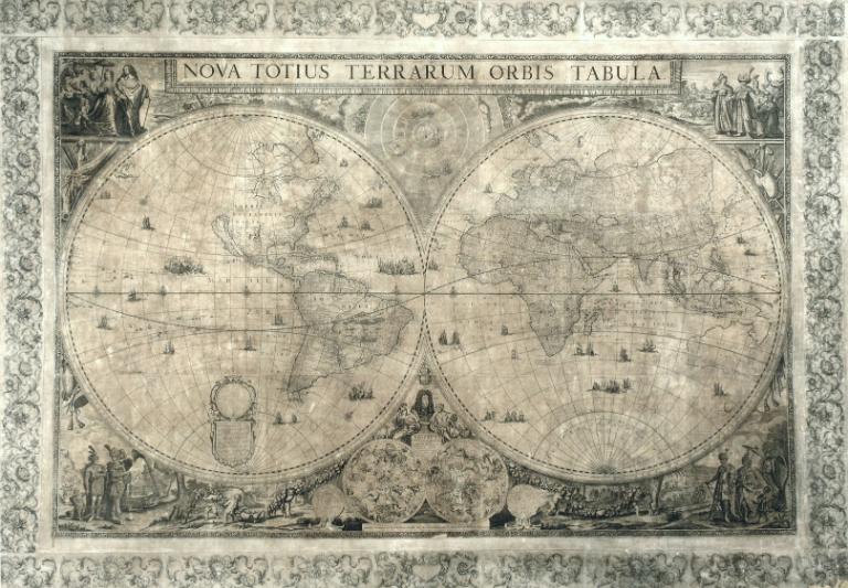 Mappamondo in due emisferi di Frederick de Wit (stampa, stampa composita) di de Wit Frederick (cerchia) (XVIII)