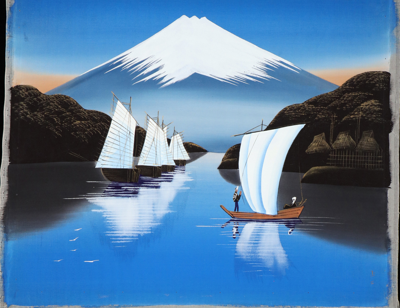 sconosciuto, Paesaggio sansui con barche a vela (dipinto, opera isolata) - ambito giapponese (prima metà XX)