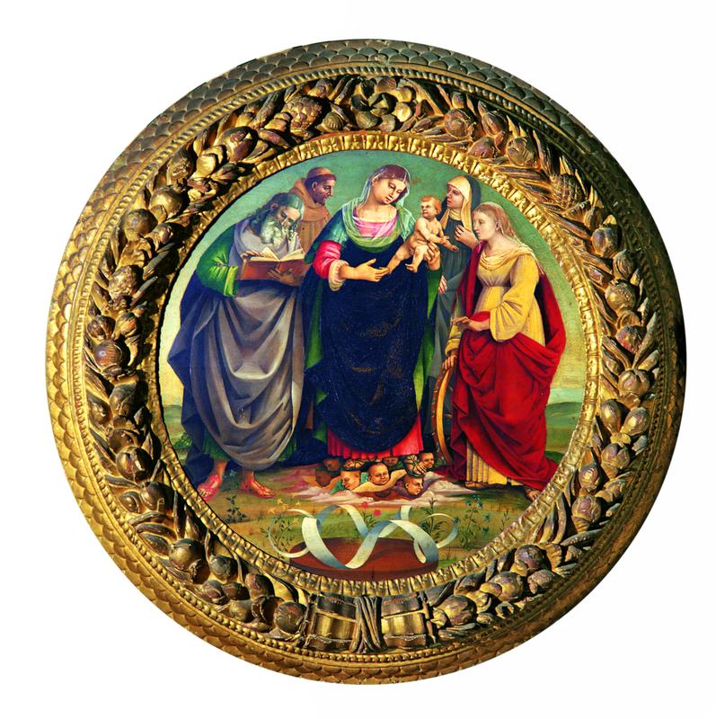 Madonna col Bambino tra i santi Francesco, Marco, Chiara e Caterina d'Alessandria (dipinto) di Signorelli Luca, Signorelli Francesco (primo quarto XVI)