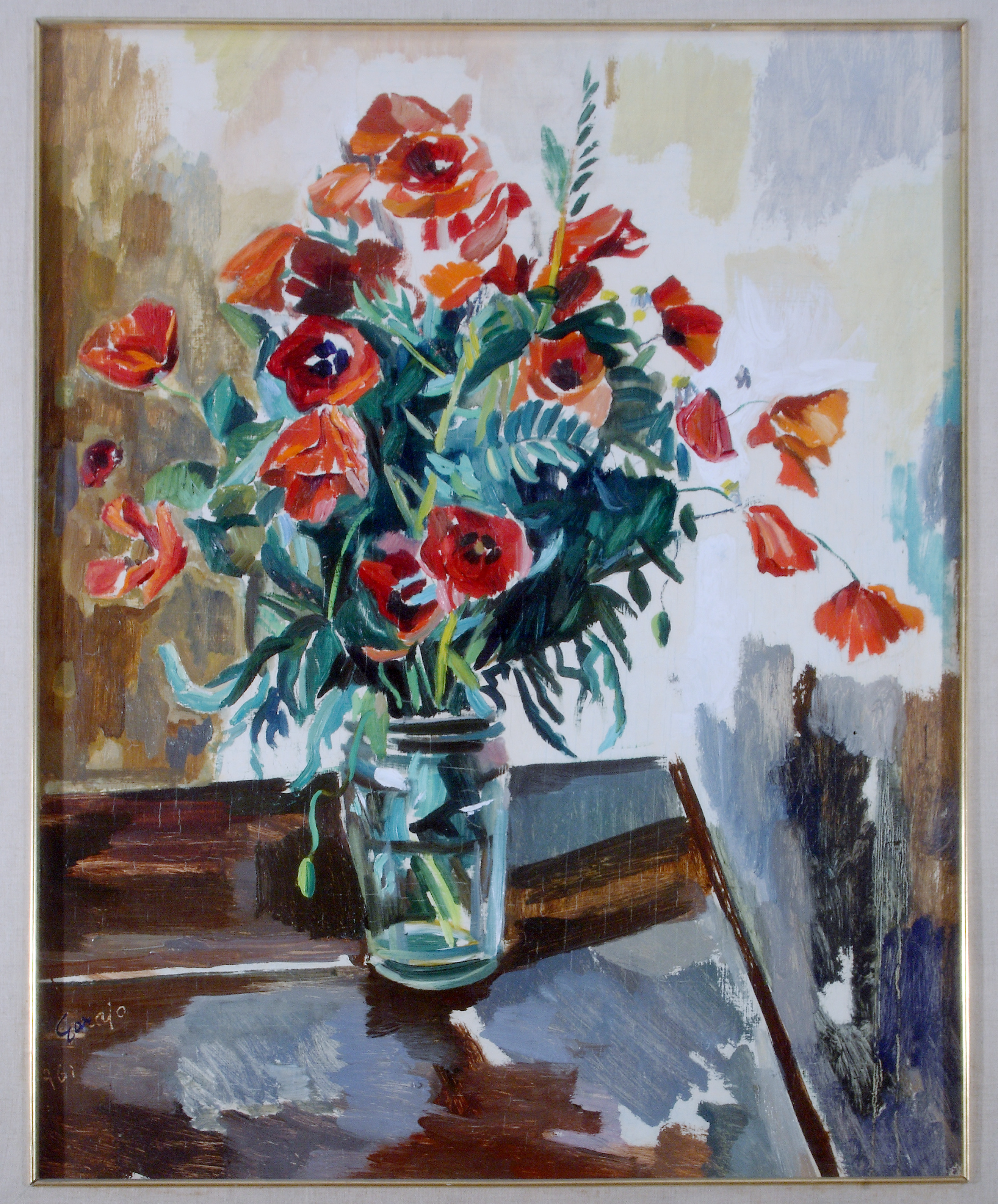 Vaso con fiori, natura morta con fiori (dipinto - Vaso con papaveri, opera isolata) di Garajo, Nino - ambito siciliano (terzo quarto XX)