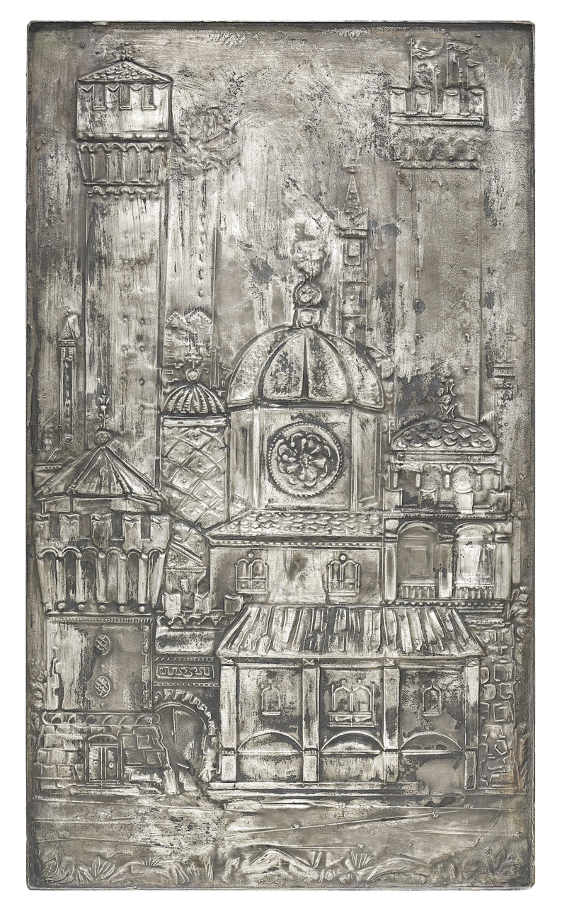 Casa e torri, Veduta di città (rilievo) di Roberto Aloi (terzo quarto XX secolo)