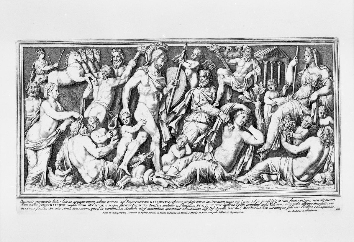 Rilievo di fronte di sarcofago con Marte e Rea Silvia, Rilievo di fronte di sarcofago con Marte e Rea Silvia (stampa, serie) di Bellori Giovanni Pietro, Sante Bartoli Pietro (ultimo quarto XVII)