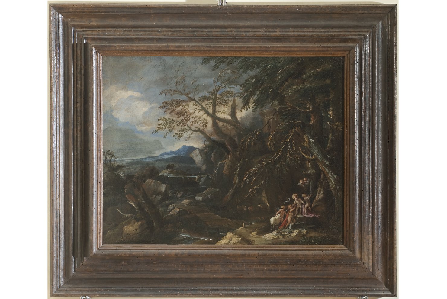 paesaggio con Gesù Bambino e San Giovannino (dipinto, opera isolata) di Montanini Pietro (ultimo quarto sec. XVII)