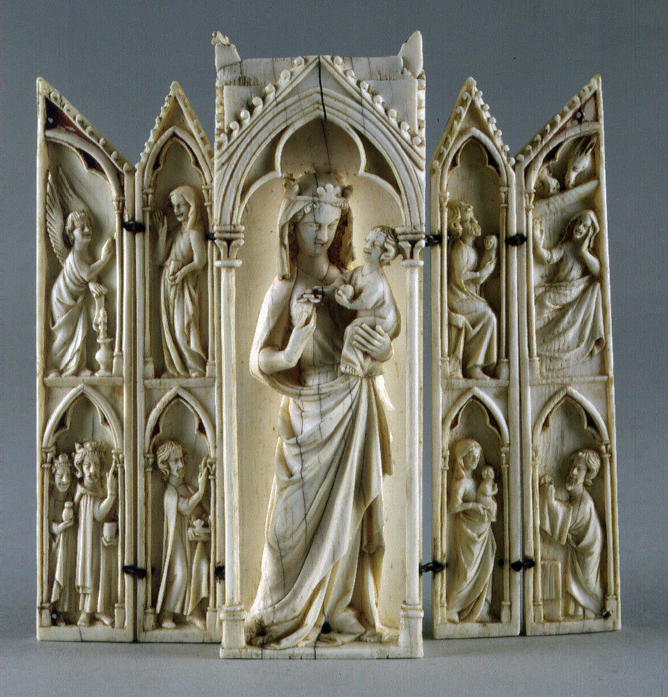 Madonna con Bambino e storie dell'infanzia di Gesù (tabernacolo, insieme) - ambito francese (primo quarto sec. XIV)