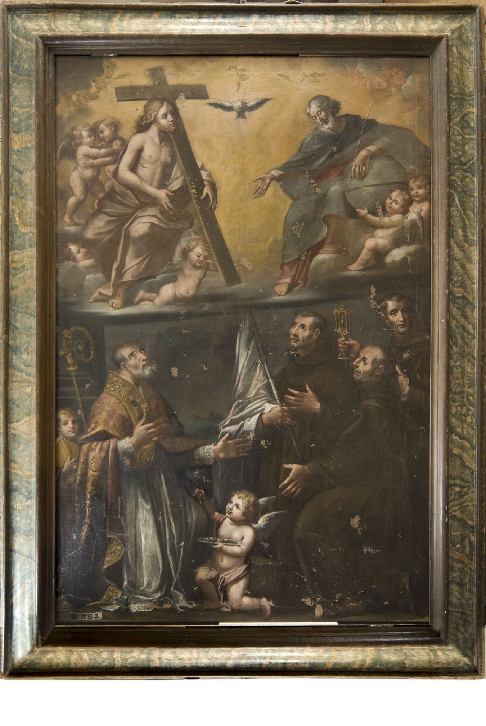 Trinità, san Liborio e tre santi francescani (Trinità e i santi Giovanni da Capestrano, Bernardino da Siena, Giacomo della Marca e Bonaventura da Bagnoregio (dipinto, opera isolata) - ambito umbro (sec. XVII)