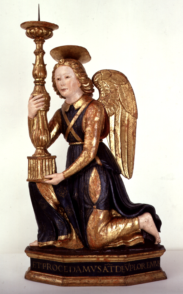 angelo reggicandelabro (scultura, elemento d'insieme) - bottega umbra (fine/ inizio sec. XV)