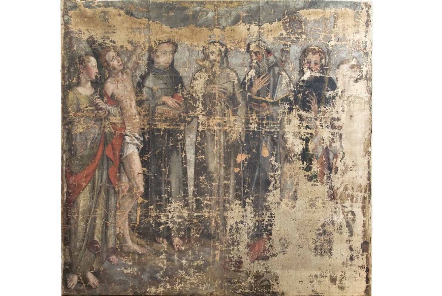 santa Lucia, san Sebastiano, sant'Antonio da Padova, san Leonardo, santo abate (Antonio?), san Rocco (dipinto, opera isolata) - ambito umbro (sec. XVI)