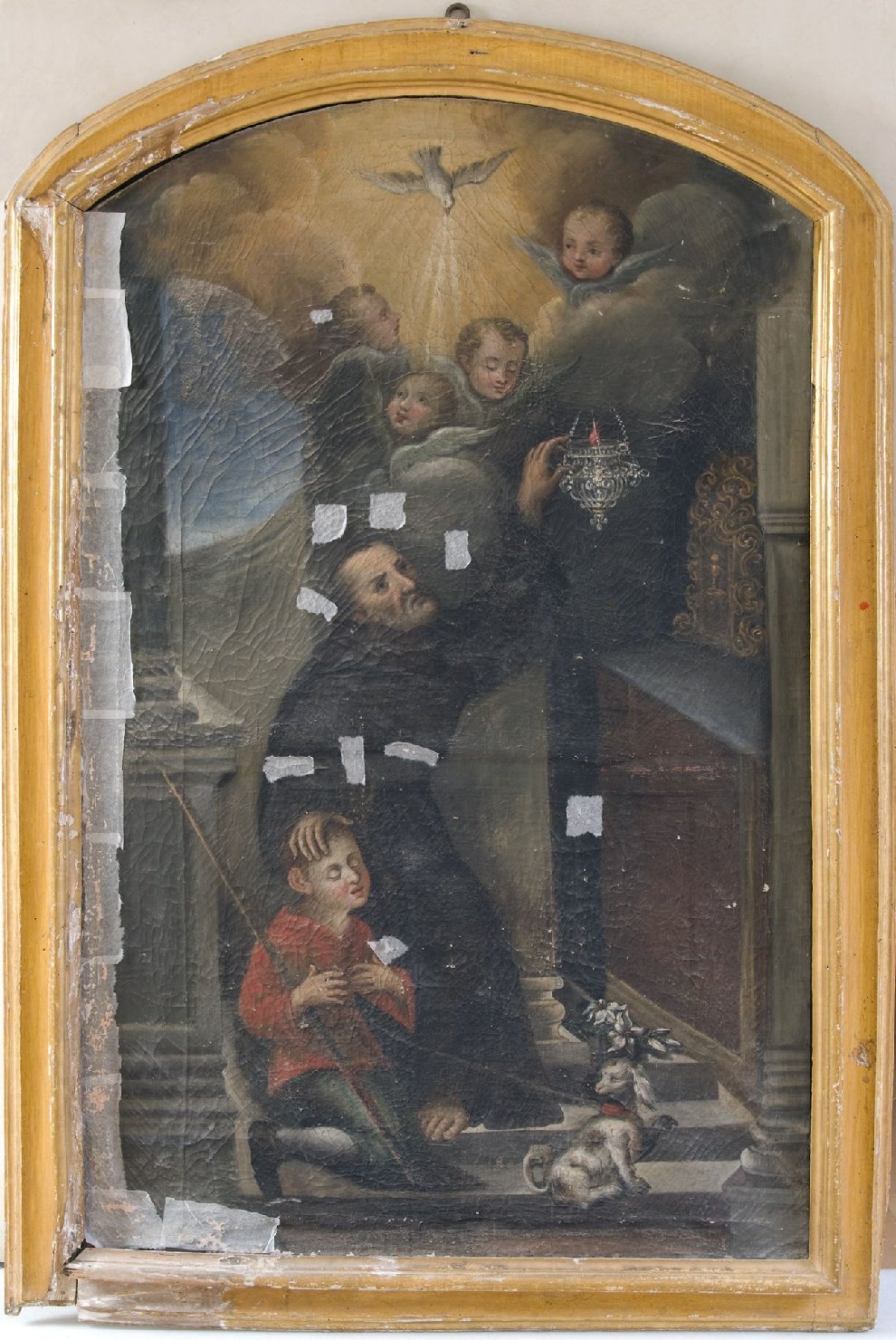 San Diego d'Alcalà guarisce con l'Olio Santo un bambino cieco (dipinto, opera isolata) - ambito umbro (prima metà sec. XVII)