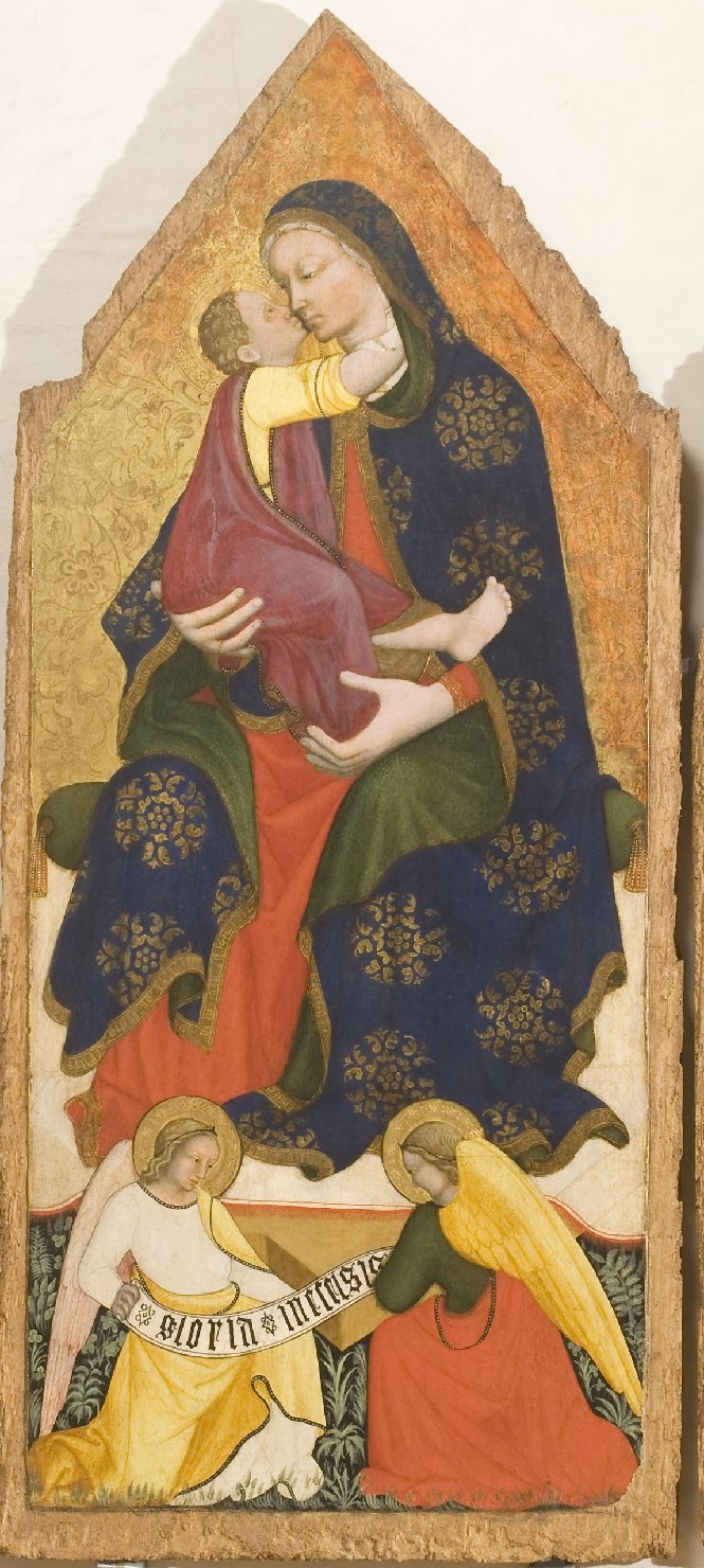 Trittico del Farneto, Madonna con Bambino e due angeli (scomparto di trittico, elemento d'insieme) di Maestro del Trittico del Farneto (attribuito) (prima metà sec. XV)