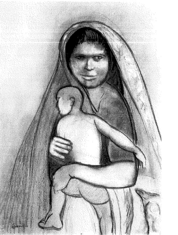 Maternità con scialle, giovane madre con infante (dipinto) di Luigi Guerricchio - ambito lucano (XX)