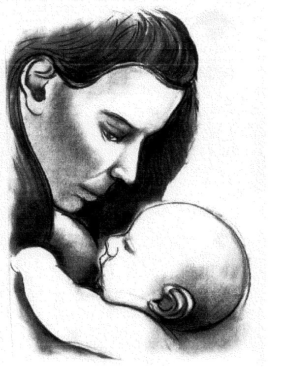 Allattamento, Giovane madre con infante (dipinto) di Luigi Guerricchio - ambito lucano (XX)