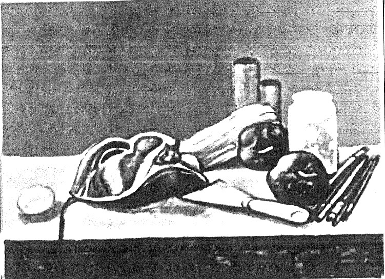 Natura morta con maschere e pennelli, Natura morta con maschere e pennelli (dipinto) di Luigi Guerricchio - ambito lucano (XX)