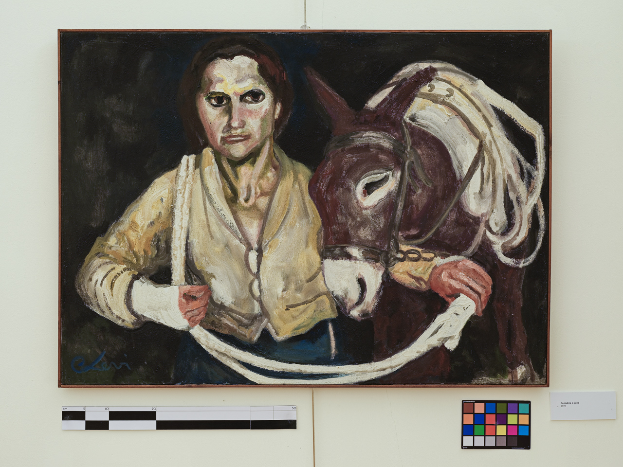 Contadina e asino, figura femminile e asino (dipinto) di Levi Carlo - ambito lucano (XX)