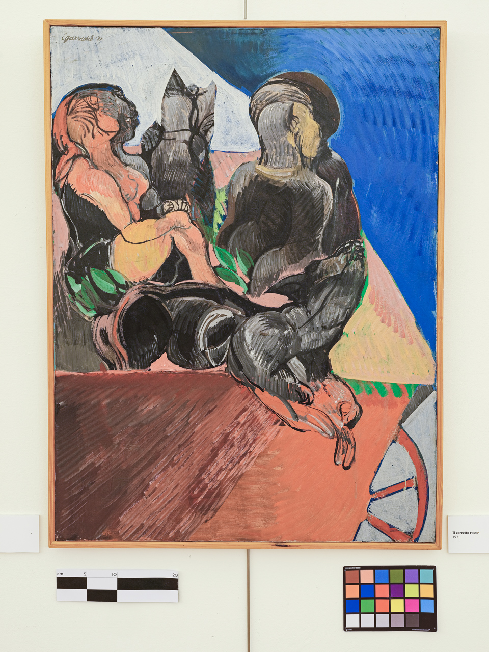 Il carretto rosso, Due figure umane e un cane su un carretto (dipinto) di Luigi Guerricchio - ambito lucano (XX)