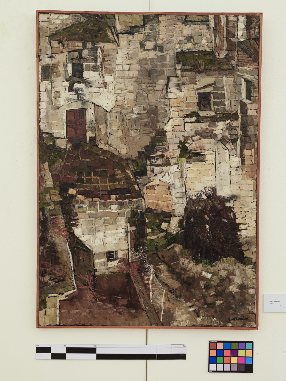 Case di Matera, paesaggio con architetture (dipinto) di Luigi Guerricchio - ambito lucano (XX)