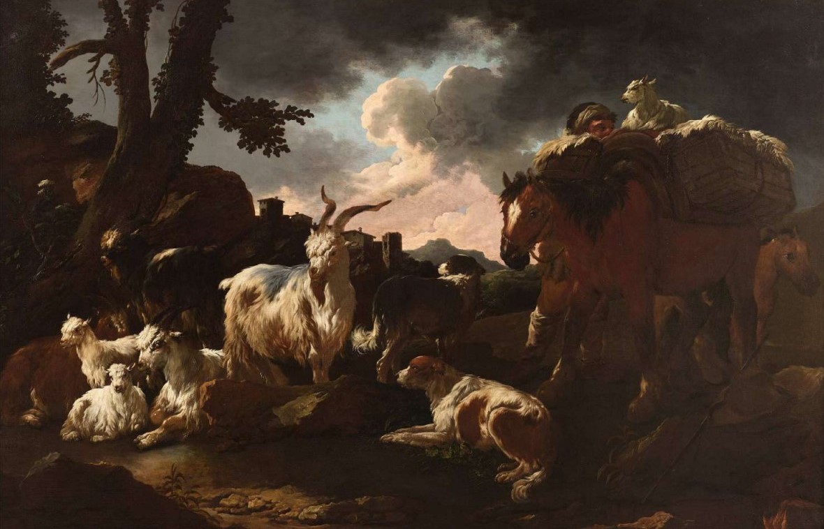 Scena pastorale (dipinto, opera isolata) di Roos Philipp Peter detto Rosa da Tivoli (attribuito) (seconda metà Sec. XVII)