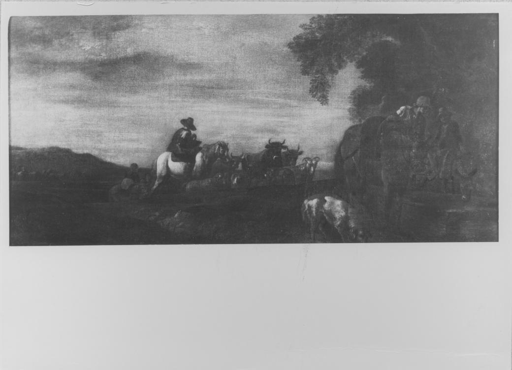 Mandriano a cavallo, Paesaggio con mandriano a cavallo (dipinto) di Roos Philipp Peter detto Rosa da Tivoli (maniera) - ambito italiano (XVII-XVIII)