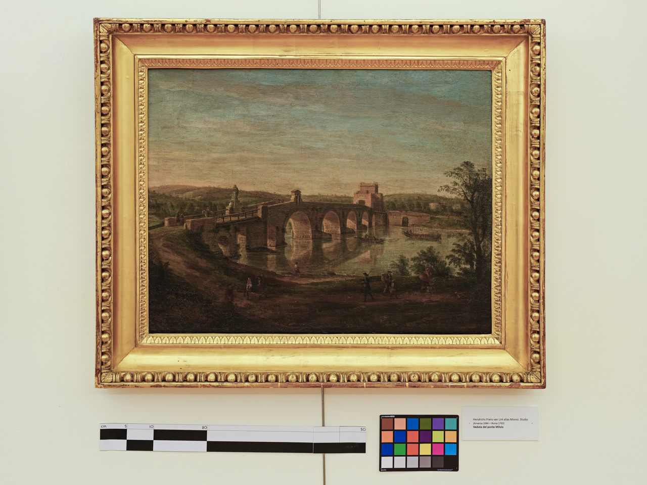 Paesaggio con ponte sul fiume, Veduta del ponte Milvio (dipinto) di Van Lint Hendrik Frans (prima metà XVIII)