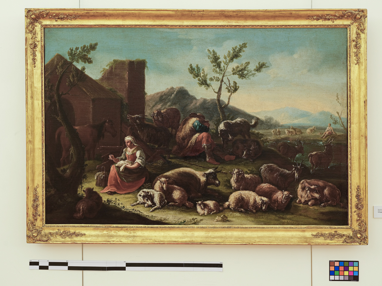 Paesaggio con armenti in riposo, Paesaggio con pastori e armenti in riposo (dipinto) di Tassone Giuseppe (attribuito) (XVII-XVIII)