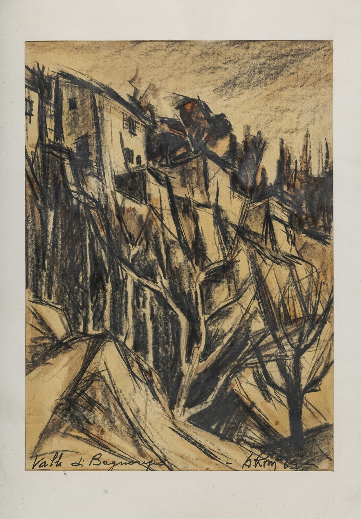 Valle di Bagnoregio, Veduta di una vallata (disegno) di Rossi Amleto (terzo quarto XX)