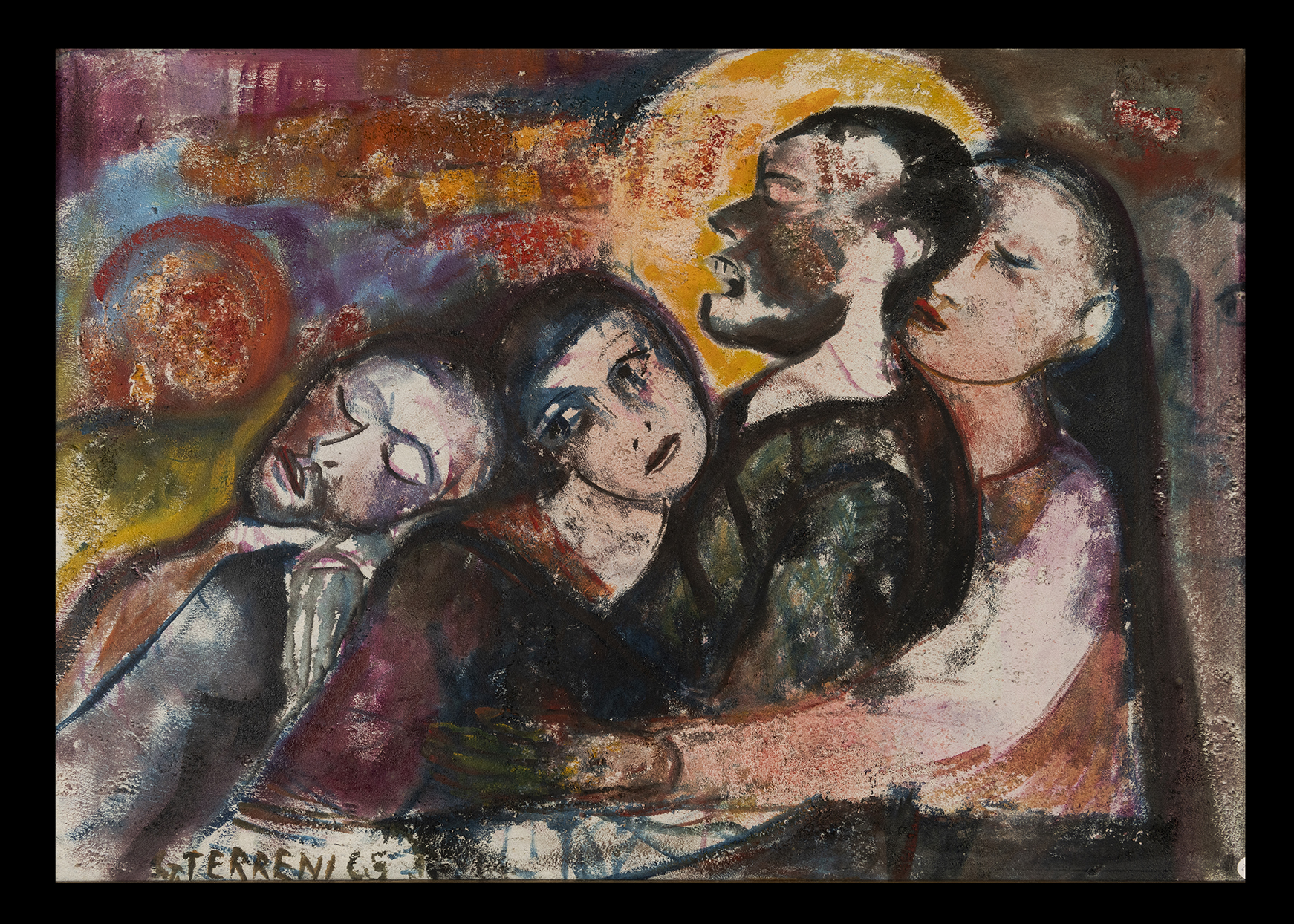 Composizione, Gruppo di figure maschili e femminili (dipinto) di Terreni Gino (terzo quarto XX)