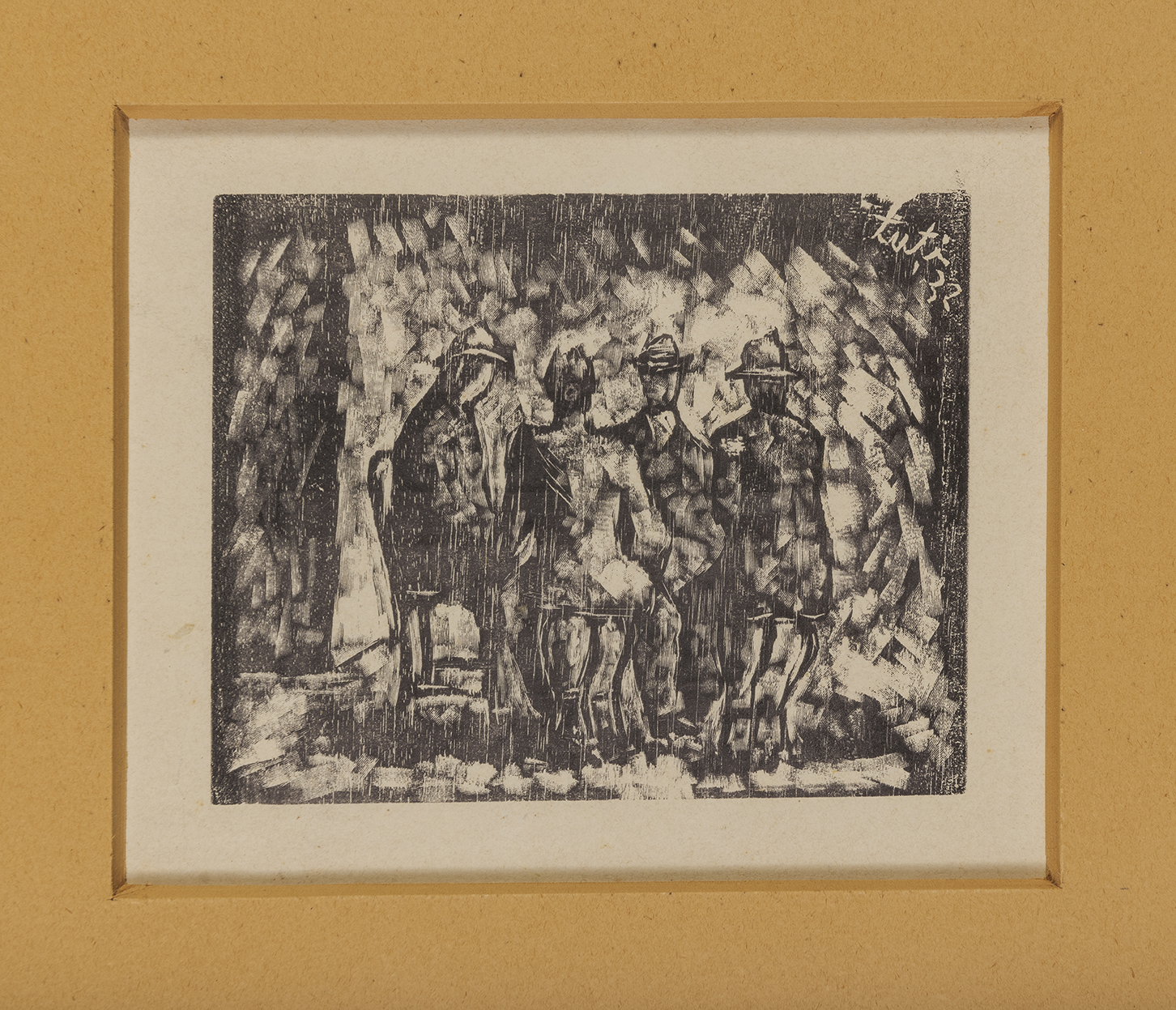 Gruppo di amici, Uomini seduti intorno ad un tavolo (stampa) di Tuti Cafiero (secondo quarto XX)