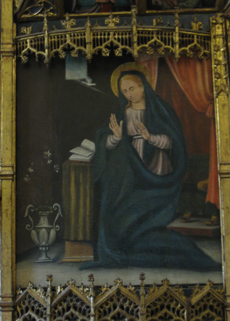 Maria Vergine (dipinto, elemento d'insieme) di Cavaro, Michele (bottega) (XVI)