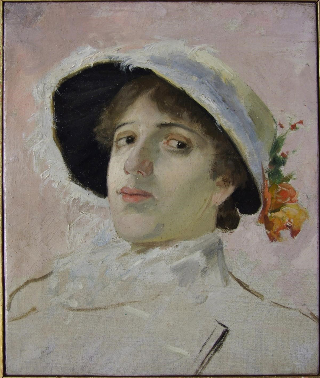ritratto di donna con cappello (dipinto) di Aldi Pietro (XIX)