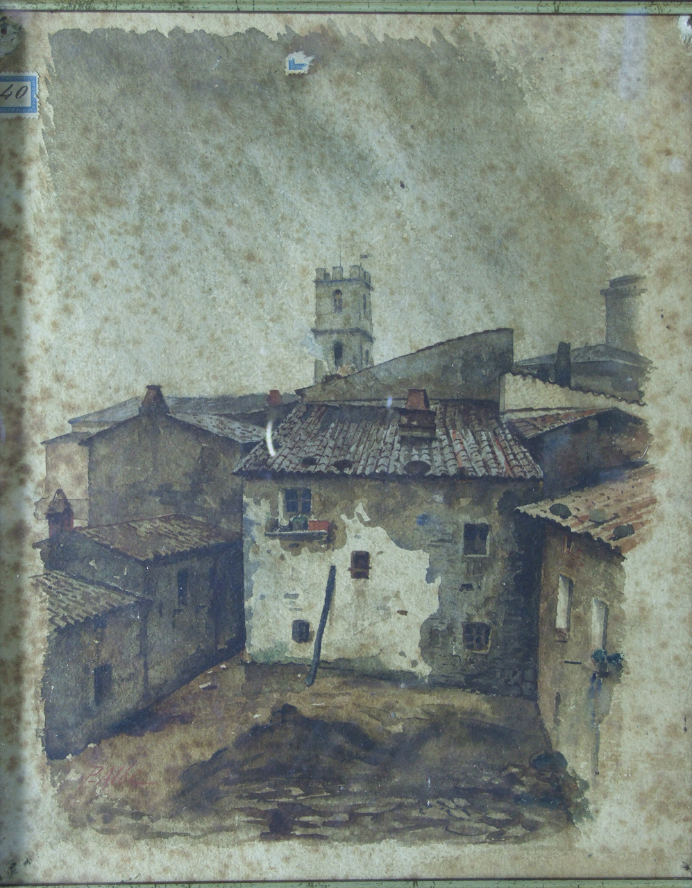 Case a Manciano, veduta di una piazza di Manciano (dipinto) di Aldi Pietro (XIX)