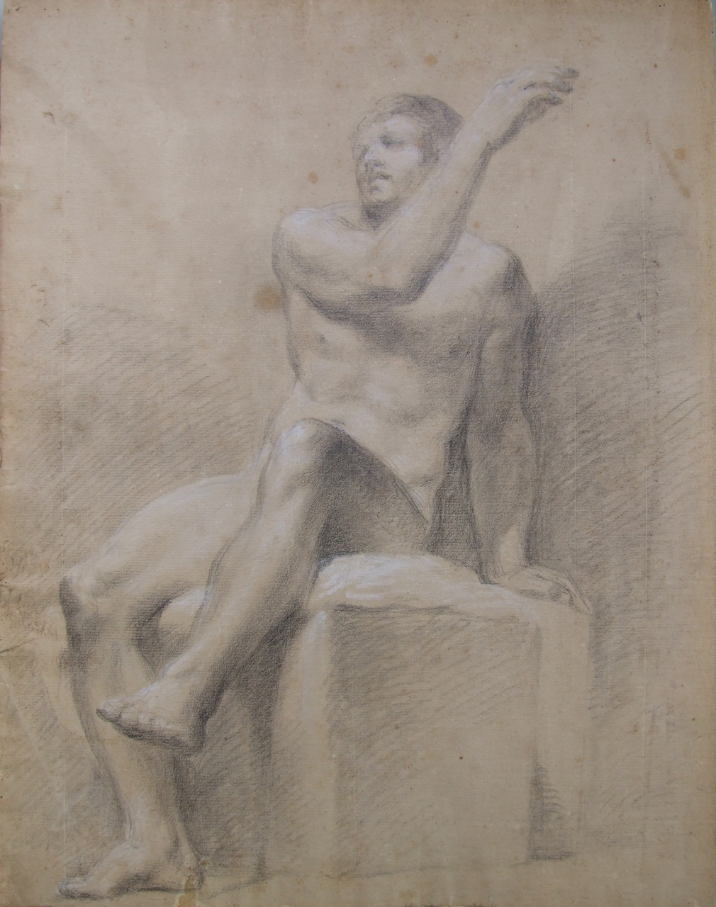 Nudo virile, nudo maschile seduto (disegno, elemento di serie) di Aldi Pietro (XIX)