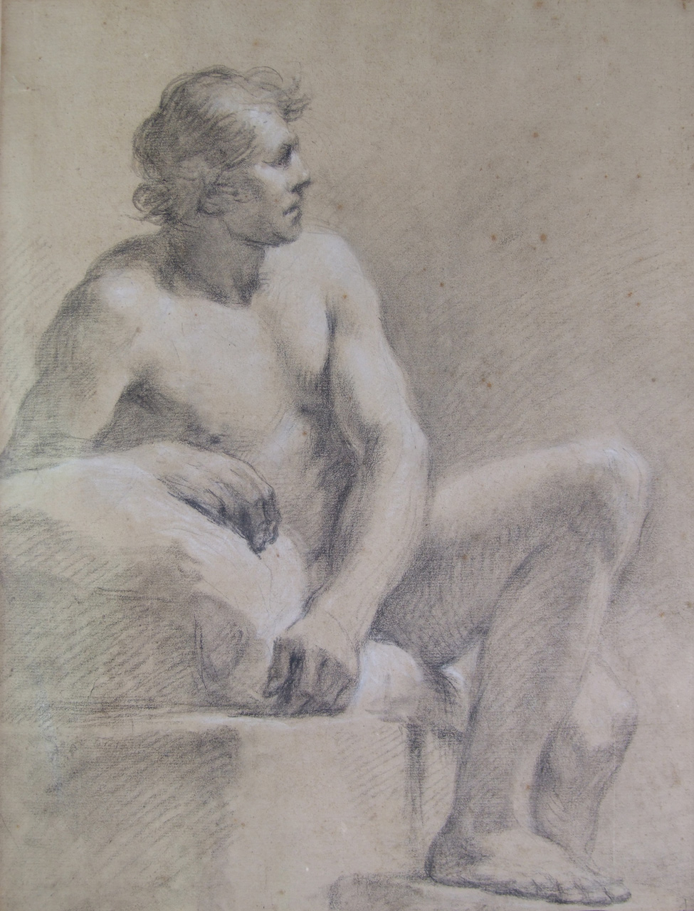 nudo maschile seduto (disegno, elemento di serie) di Aldi Pietro (XIX)