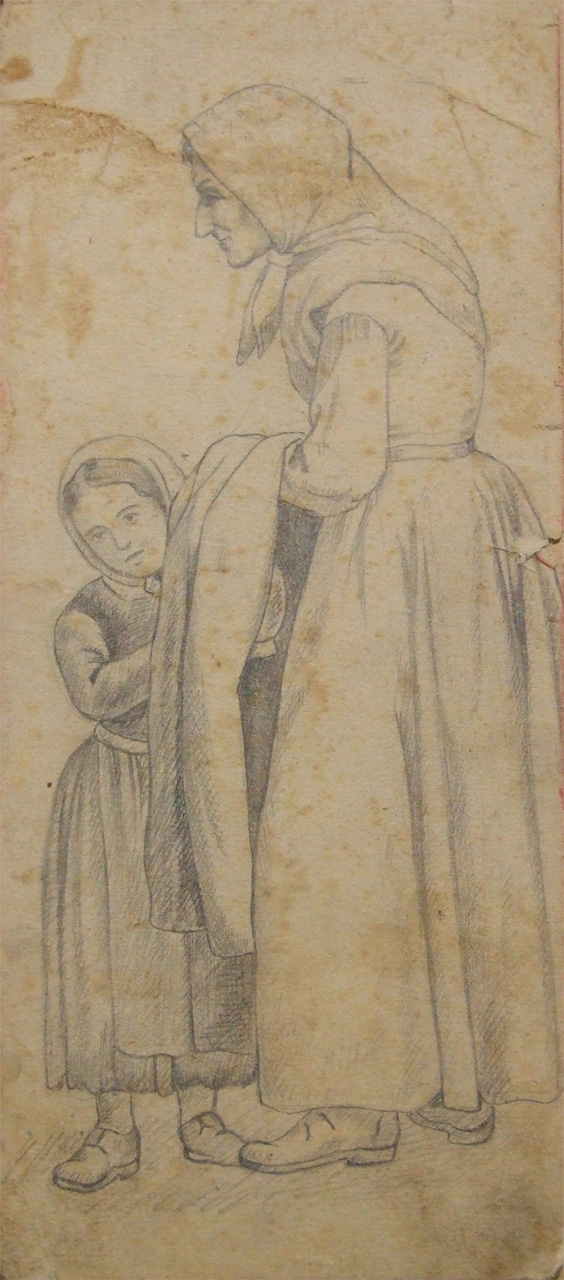 vecchia con bambina (disegno) di Aldi Pietro (XIX)