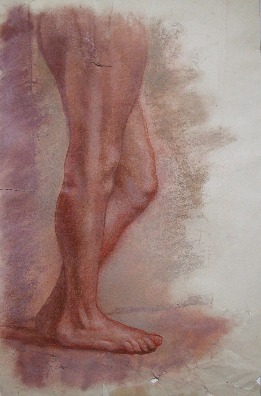 studio di gambe maschili, studio di nudo maschile seduto (disegno) - ambito toscano (XX)