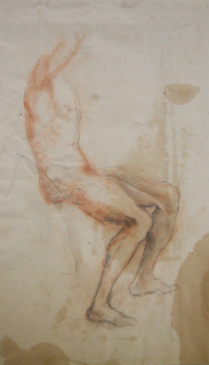 nudo maschile seduto (disegno) - ambito toscano (XX)