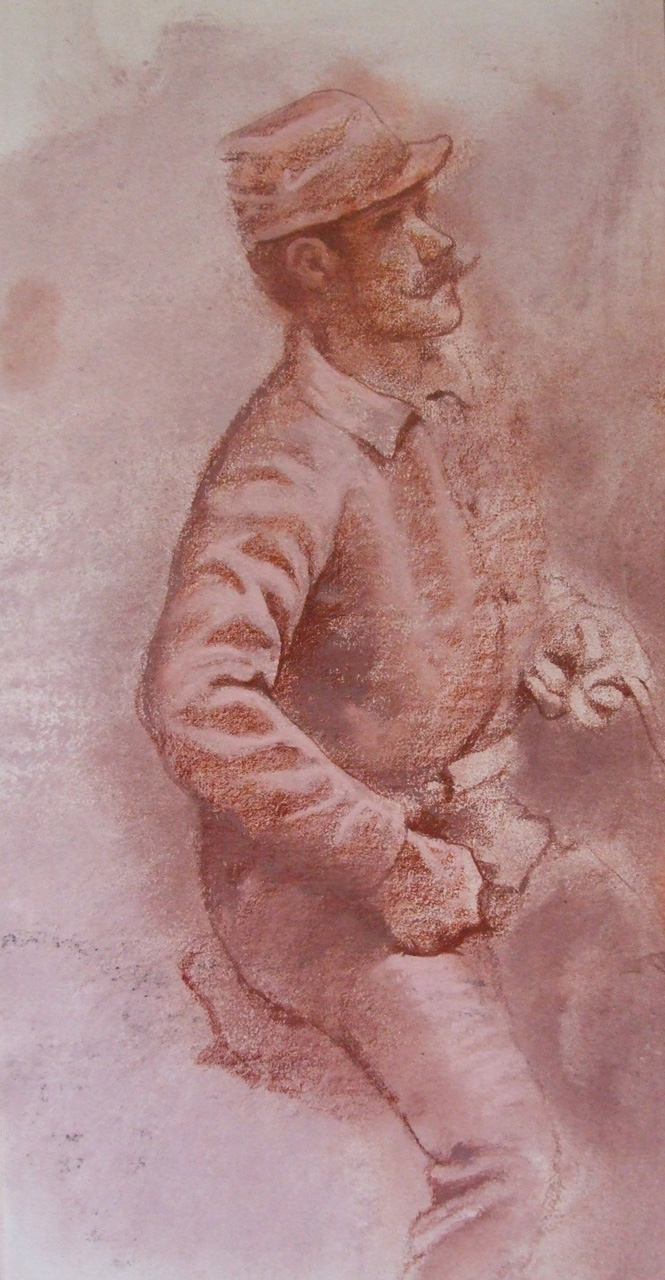 Garibaldino a cavallo, garibaldino in sella, capitello corinzio (disegno) di Aldi Pietro (maniera) (XX)