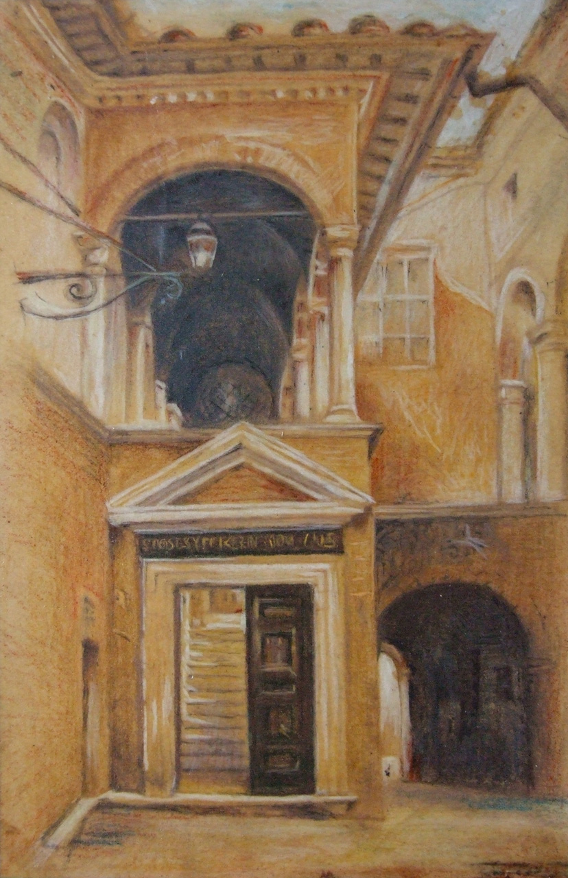 veduta della casa natale di Santa Caterina da Siena (dipinto) - ambito toscano (XX)