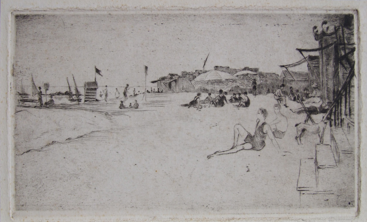 spiaggia con bagnanti (stampa) - ambito italiano (XIX)