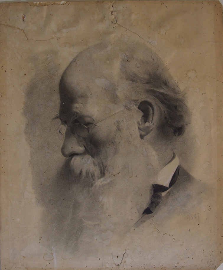 Ritratto di anziano professore, ritratto di uomo anziano (disegno) di Aldi Pietro (XIX)