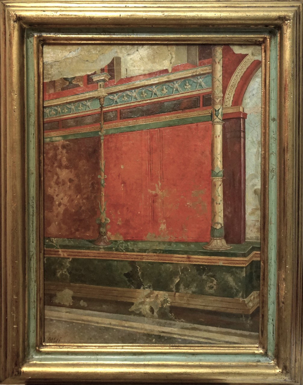 Interno pompeiano, parete dipinta (dipinto) di Aldi Pietro (XIX)